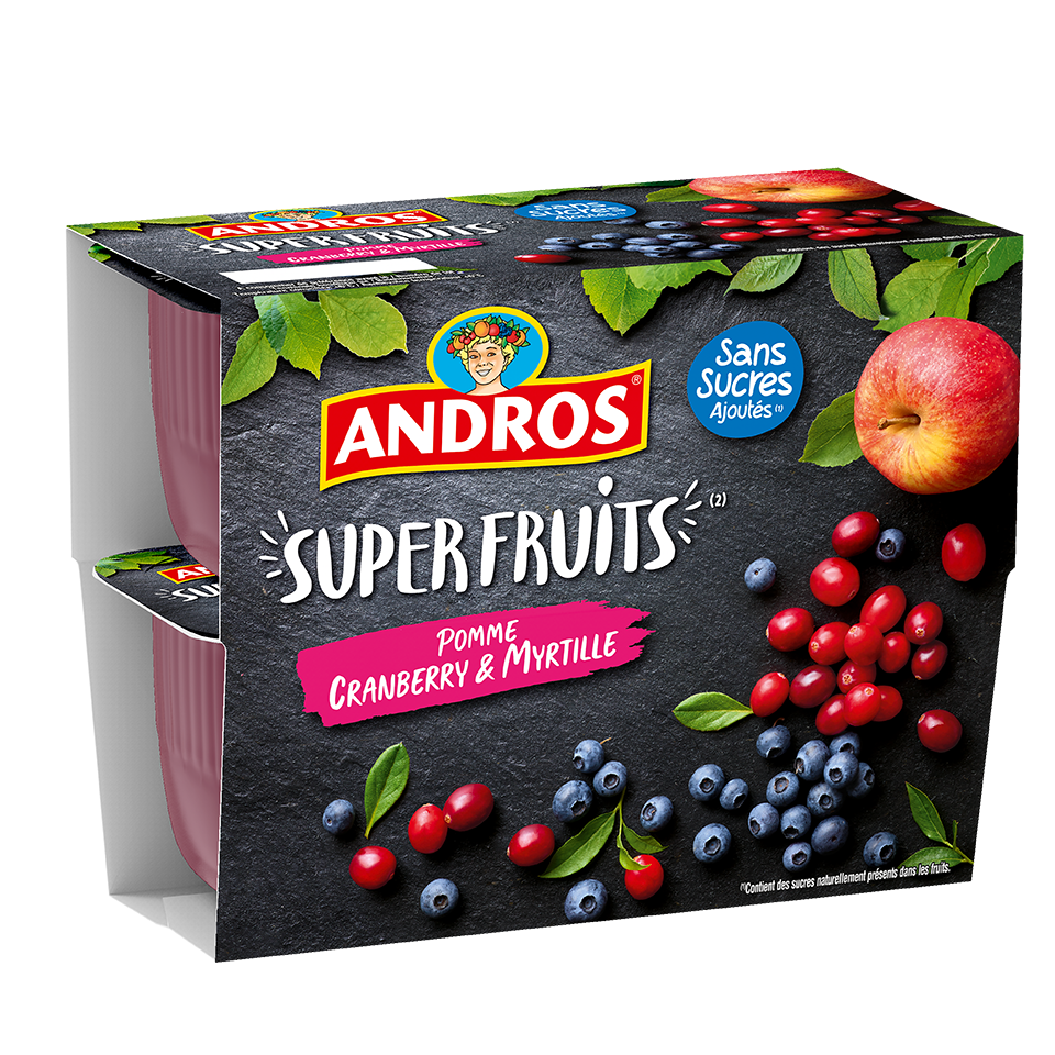 La compote sans sucre ajouté Superfruits pomme cranberry myrtille X 4