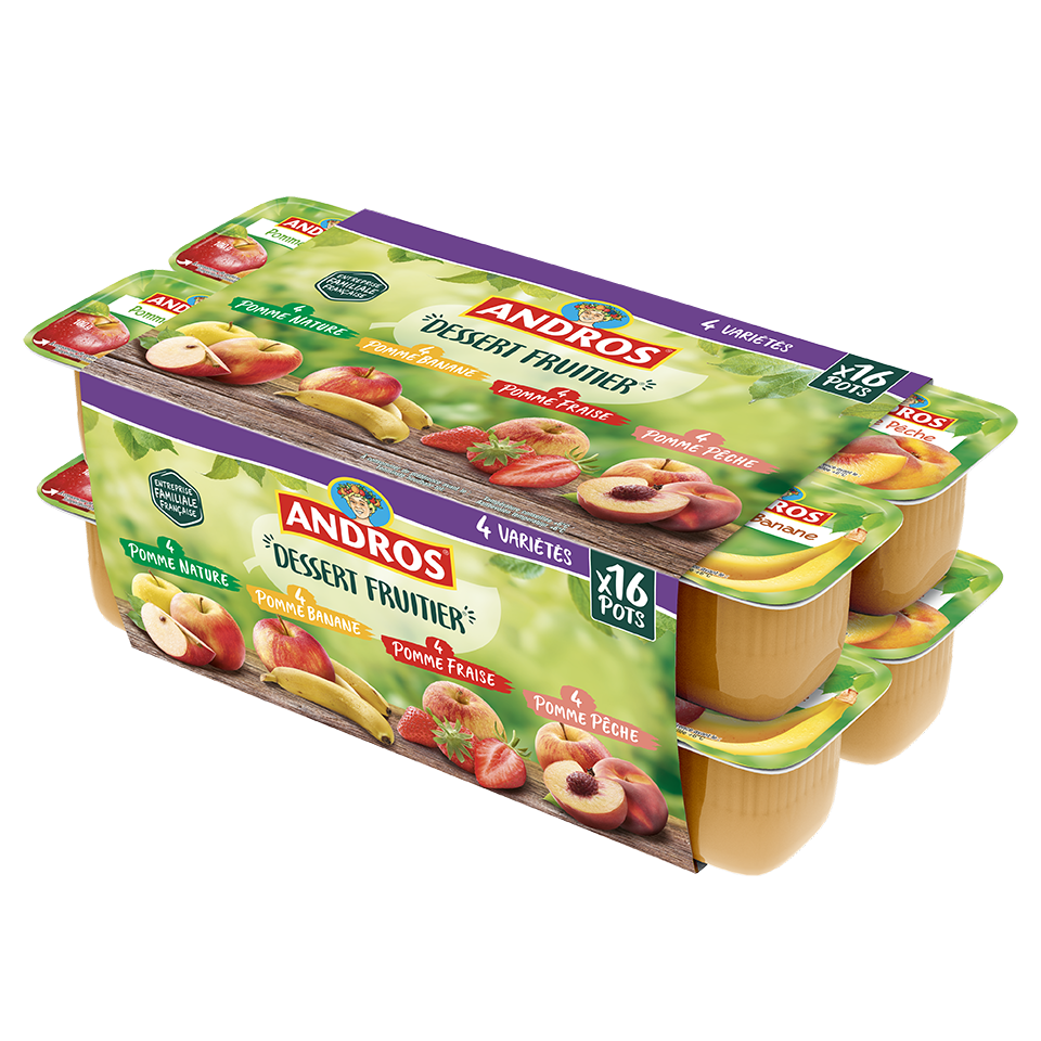 Fruits mixés pomme mangue ANDROS SPORT : la boite de 4 gourdes de