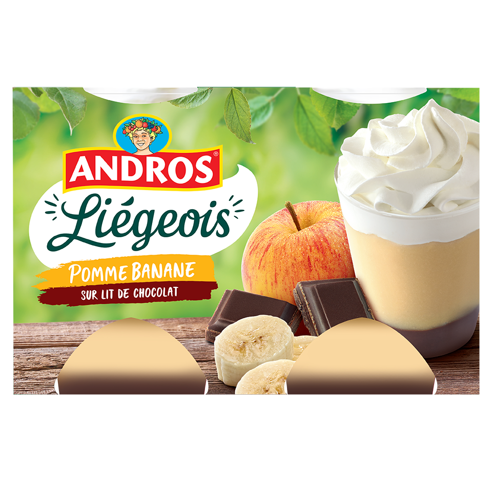 Liégeois Pomme Banane sur lit de chocolat – Andros