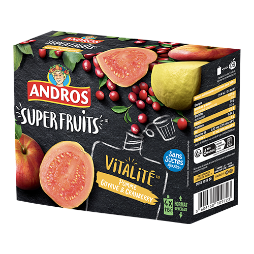 ANDROS Gourdes SuperFruits Vitalité Pomme, Goyave & Cranberry