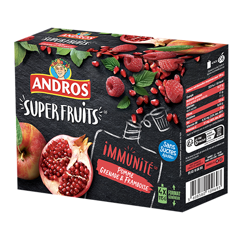 ANDROS Gourdes SuperFruits Immunité Pomme, Grenade & Framboise